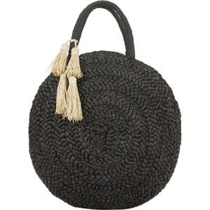 L*Space tote bag black raffia with tan detail